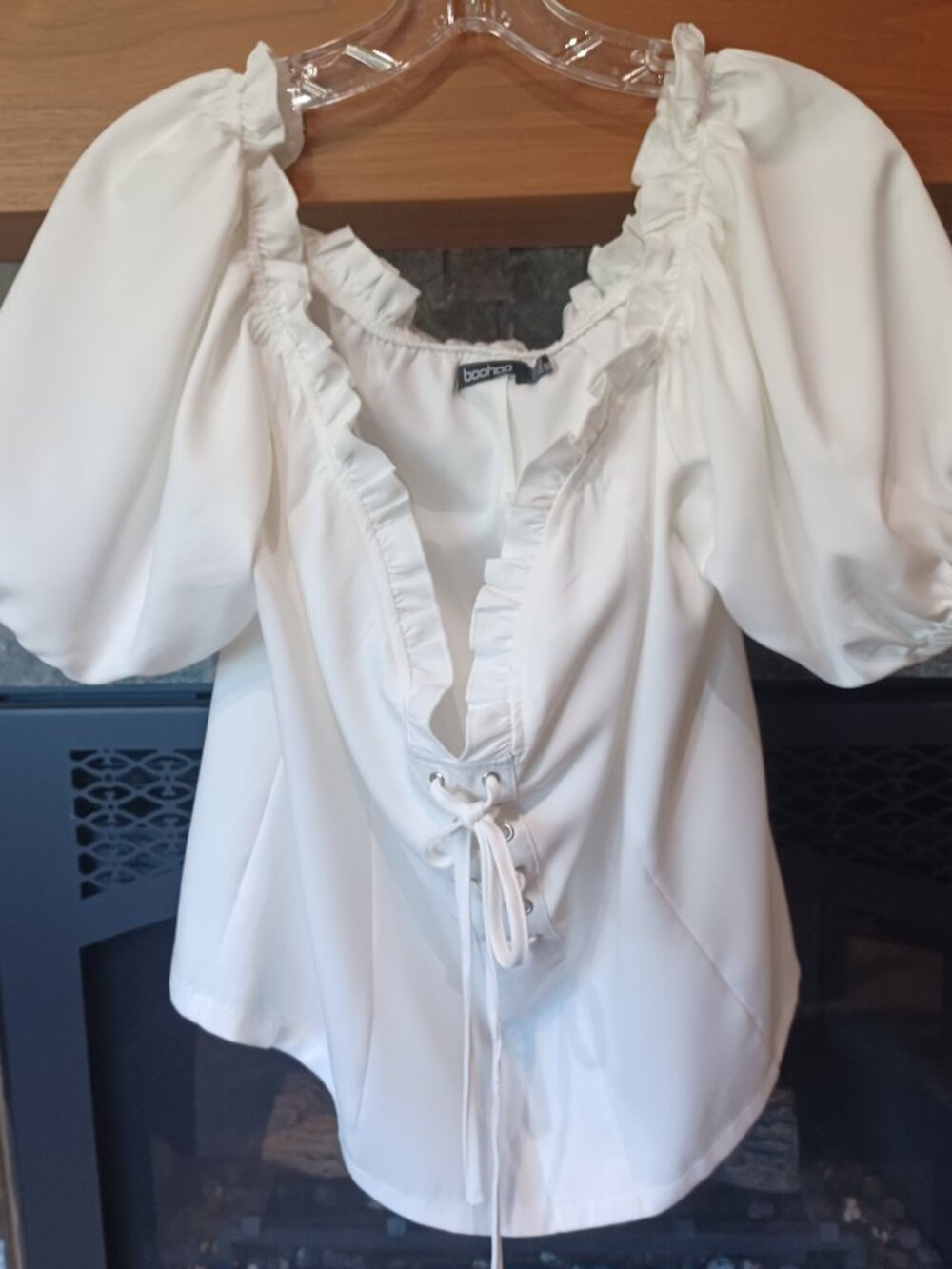 Romantic Ren Faire Lace Up Corset Top Blouse Size 18 XL Puff Sleeve Side Zip